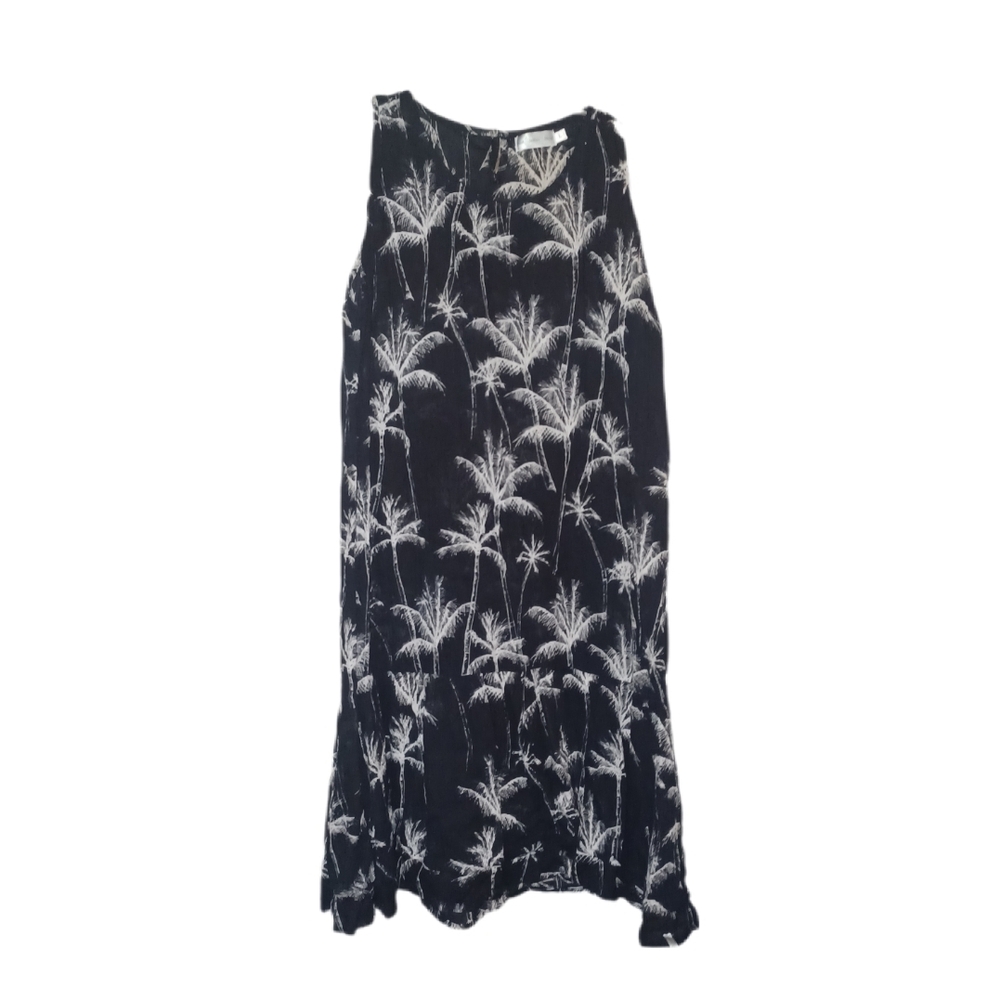 Monochrome Palm Print Sleeveless Midi Dress